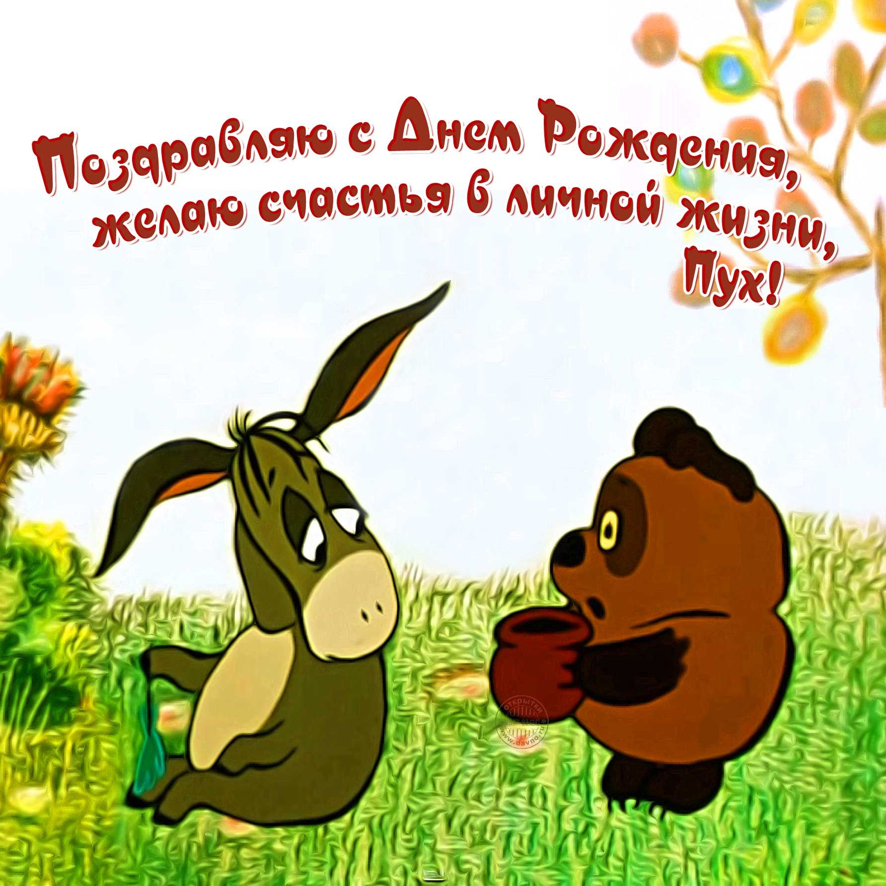Открытка с днём рождения прикольные,прикольные открытки с днём рождения Картинки ,открытки прикольные с днём рождения,Винни пух,ослик,открытка на день рождения прикольная,картинка прикольная с днём рождения,с днюхой,прикольная открытка с днём рождения