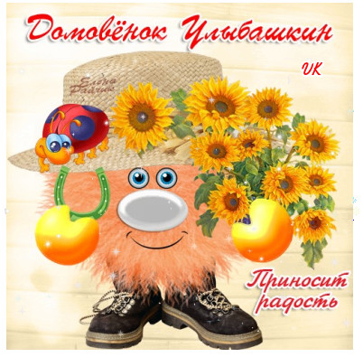 День домового , открытка с праздником день домового 10 февраля. Открытка , картинка с народным праздником день домового , на открытке изображён домовой , домовёнок , подкова , красивые цветочки , цветы , подковка , открытка ко дню домового.